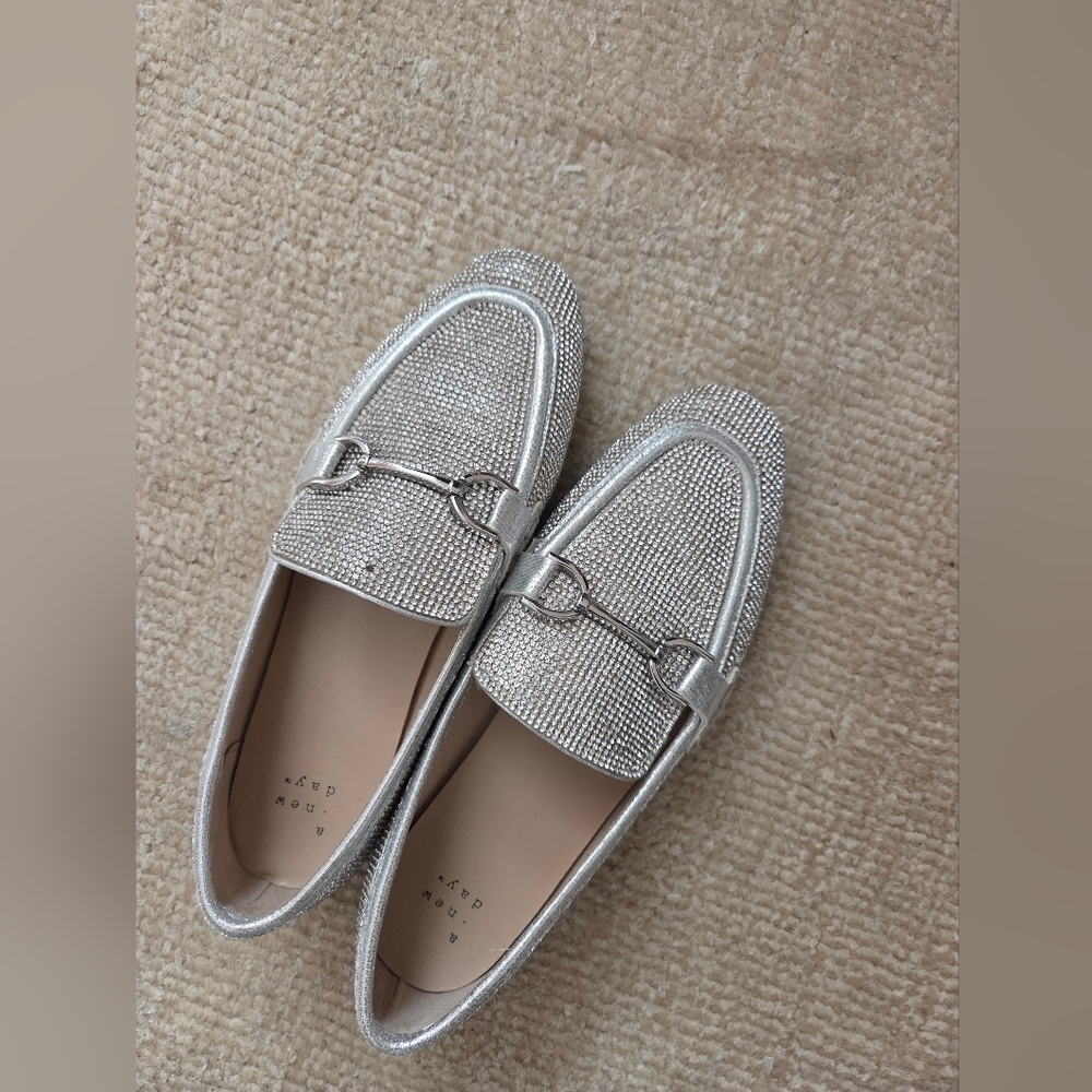 Silver Rhinestone Loafers Never Worn